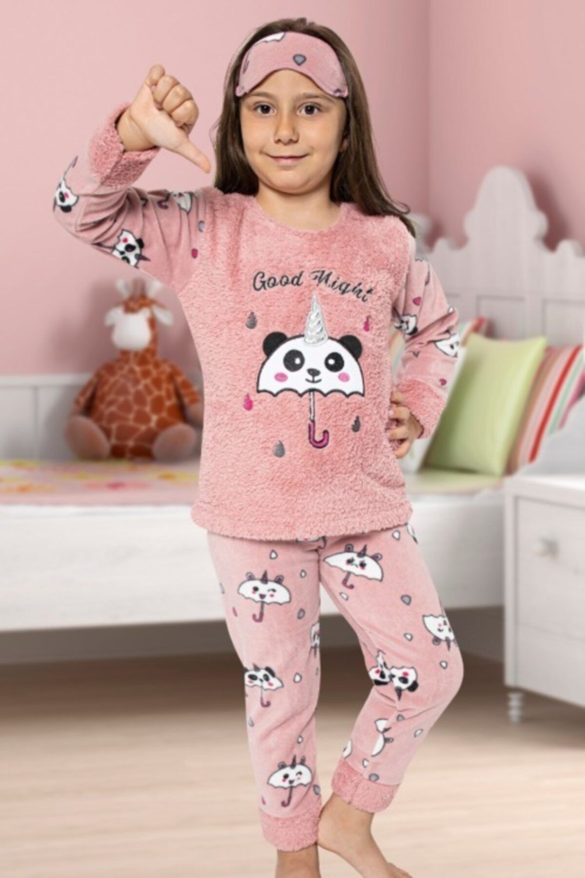 Tarık Kız Çocuk Pembe Şemsiyeli Polar Pijama