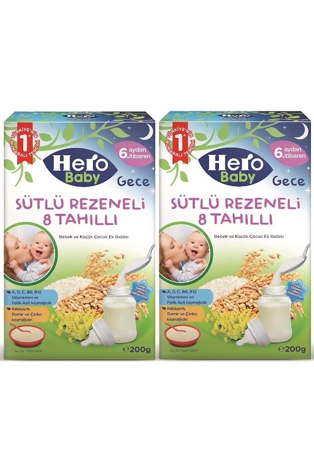 Hero Baby 200gr Sütlü Rezeneli 8 Tahıllı 2 Li Set Kaşık Maması