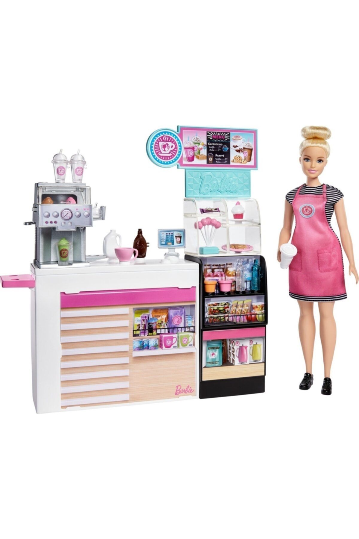 Barbie Kahve Dükkanı, 30 Cm Sarışın Yuvarlak Hatlı Bebek Ve 20'den Fazla Gerçekçi Oyuncak Figür Gmw0