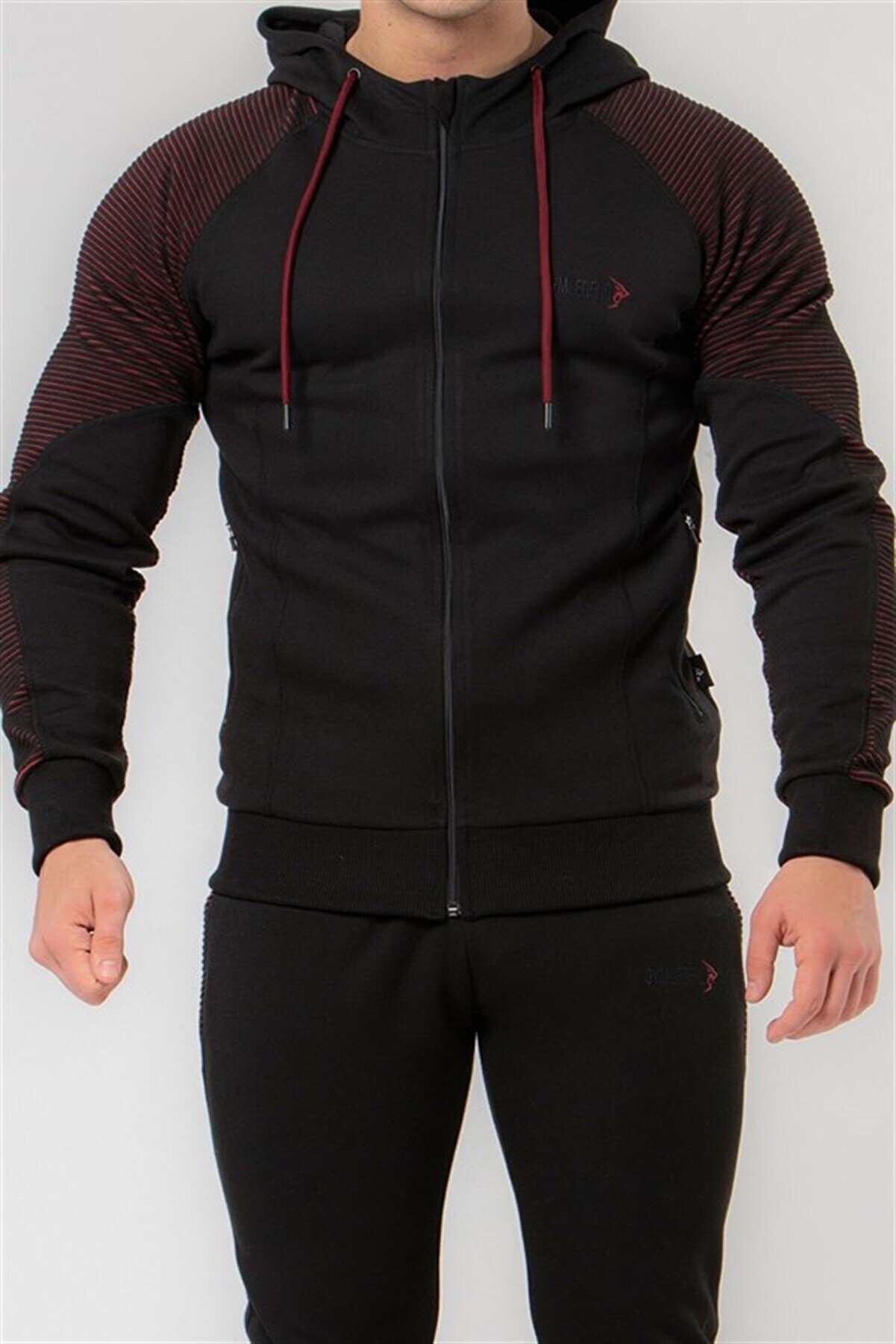Gymlegend Erkek Siyah Ottoman Kapüşonlu  Spor Sweatshirt