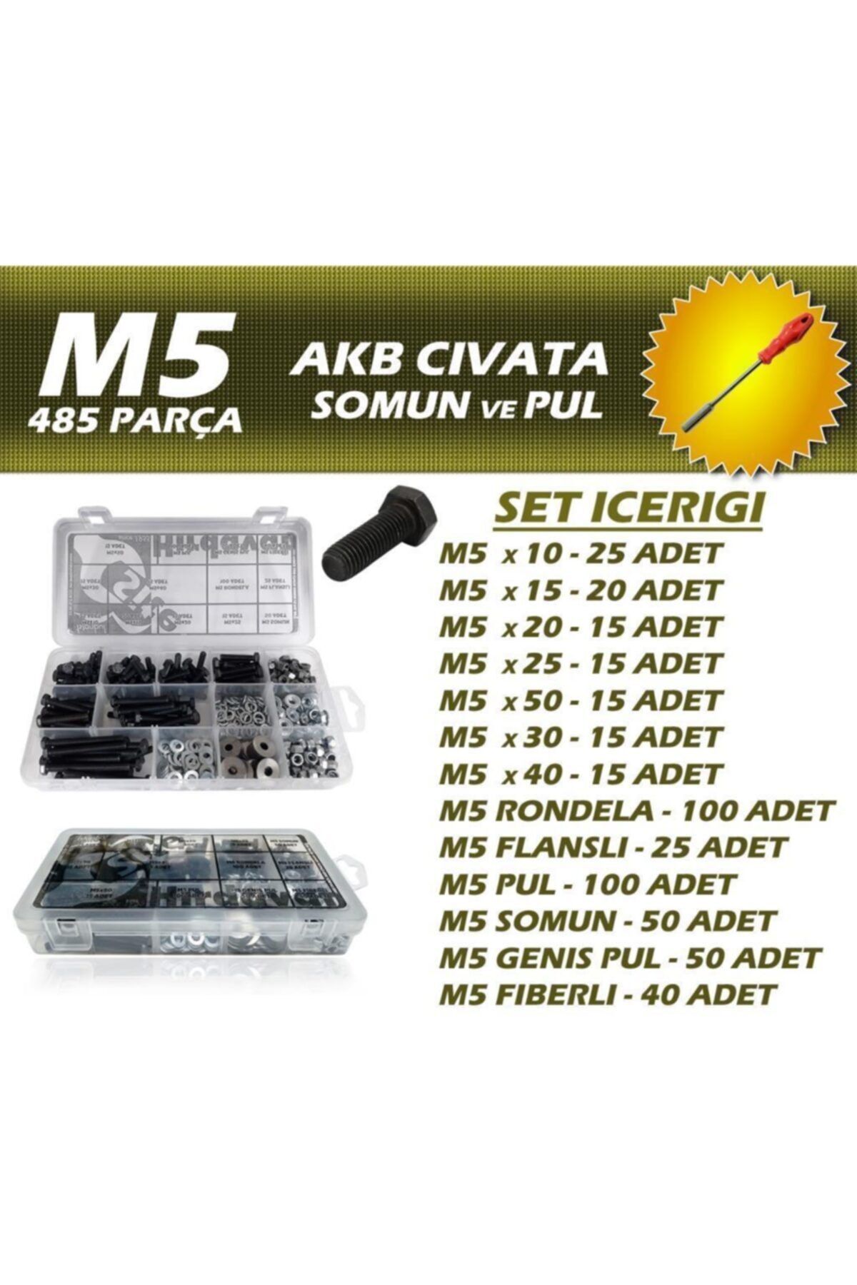 Site Hırdavat 485 Parça M5 Akb Civata Somun Ve Pul Seti & Lokma Tornavida