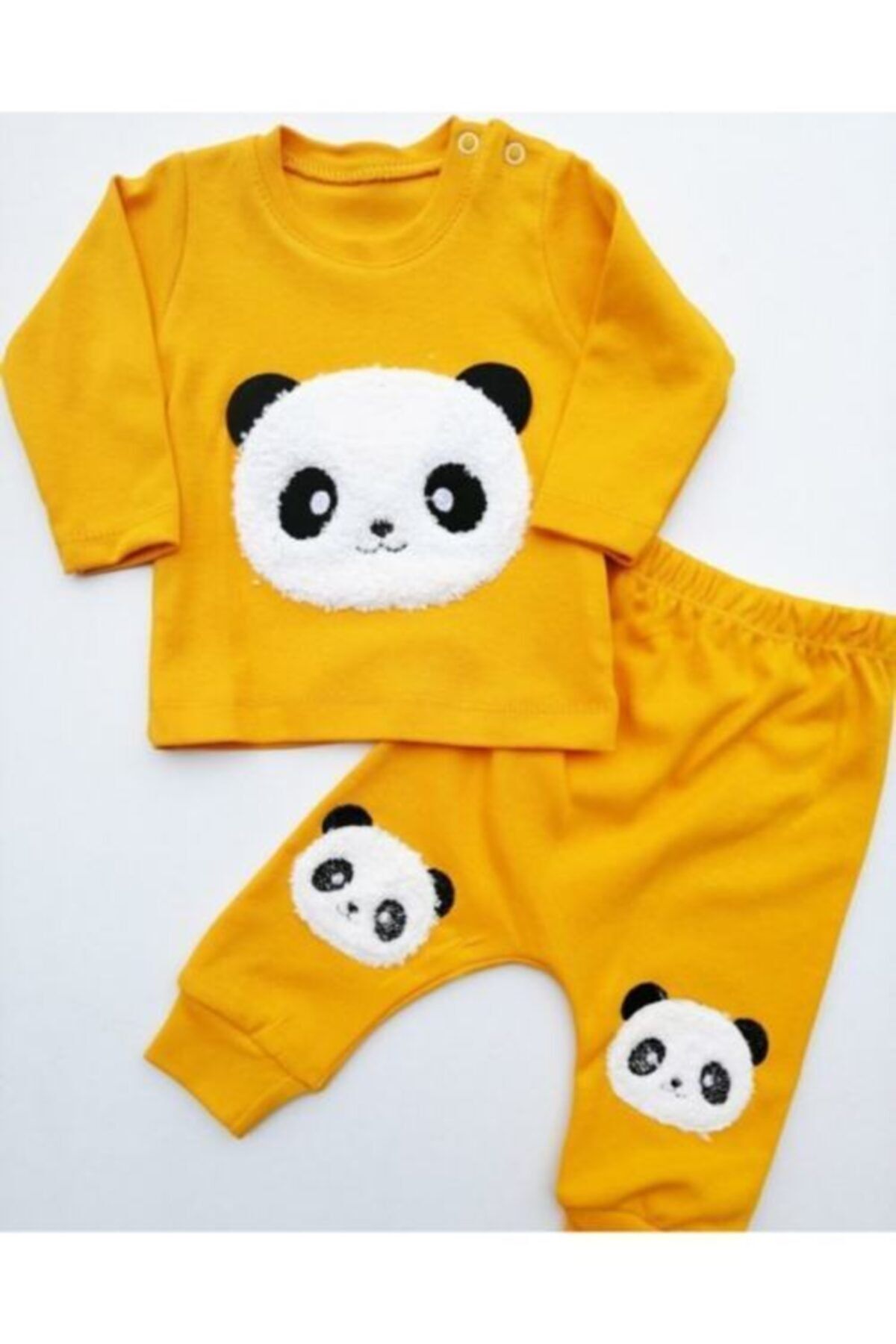 Atalay Çok Şık Sarı Panda Nakışlı 2'li Takım Unisex