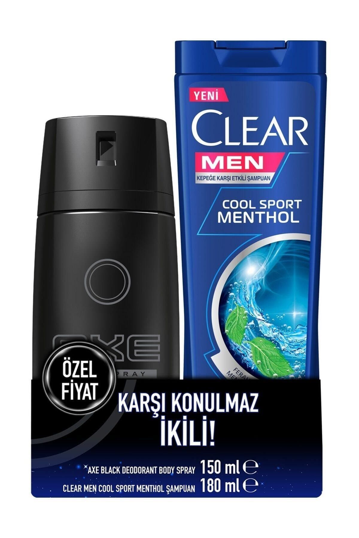 Axe Erkek Deodorant Spray Black 150 Ml + Clear Cool Sport Menthol Şampuan 180 Ml CPCK 10X330ML