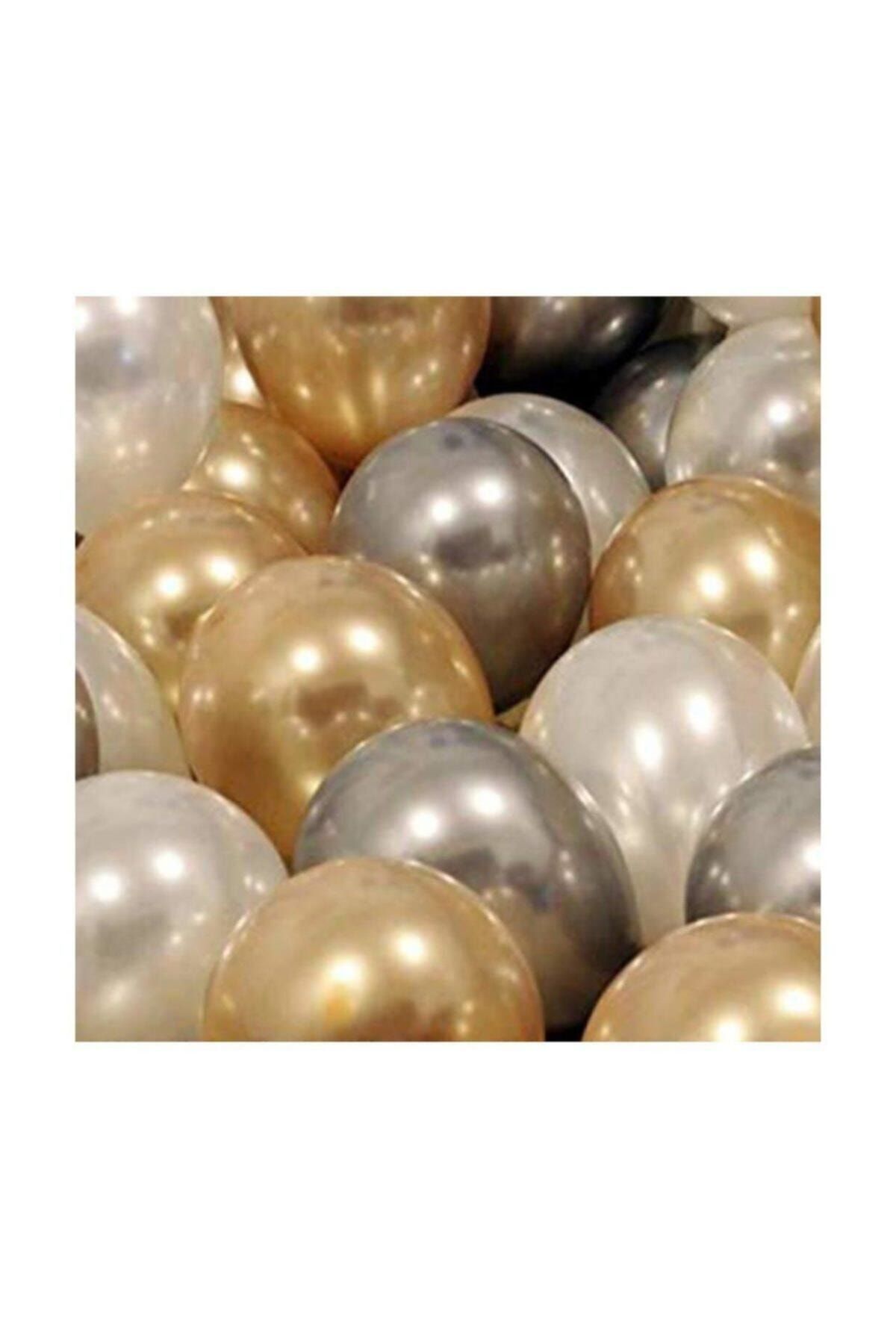 Parti Dolabı 30 Adet Metalik Sedefli Gold-gümüş Gri-beyaz Balon, Helyumla Uçan