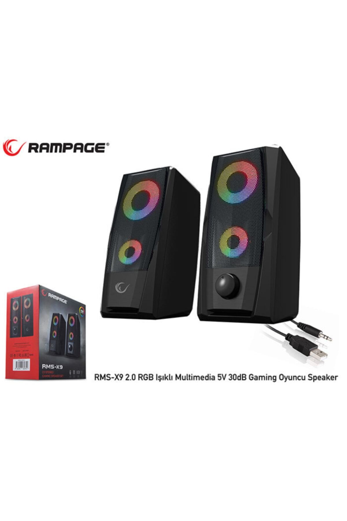 Rampage RMS-X9 2.0 RGB Işıklı Multimedia 5v 30db Gaming Oyuncu Speaker