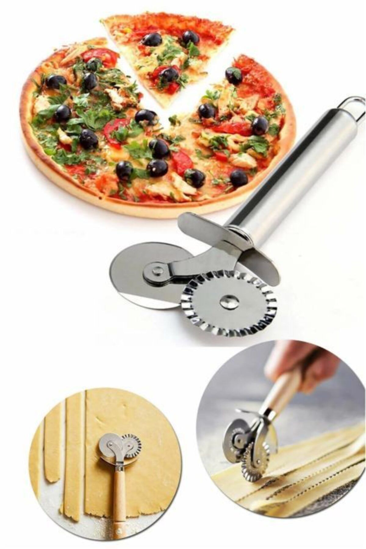 Genel Markalar Çift Başlıklı Hamur Pizza Börek Kesme Bıçağı