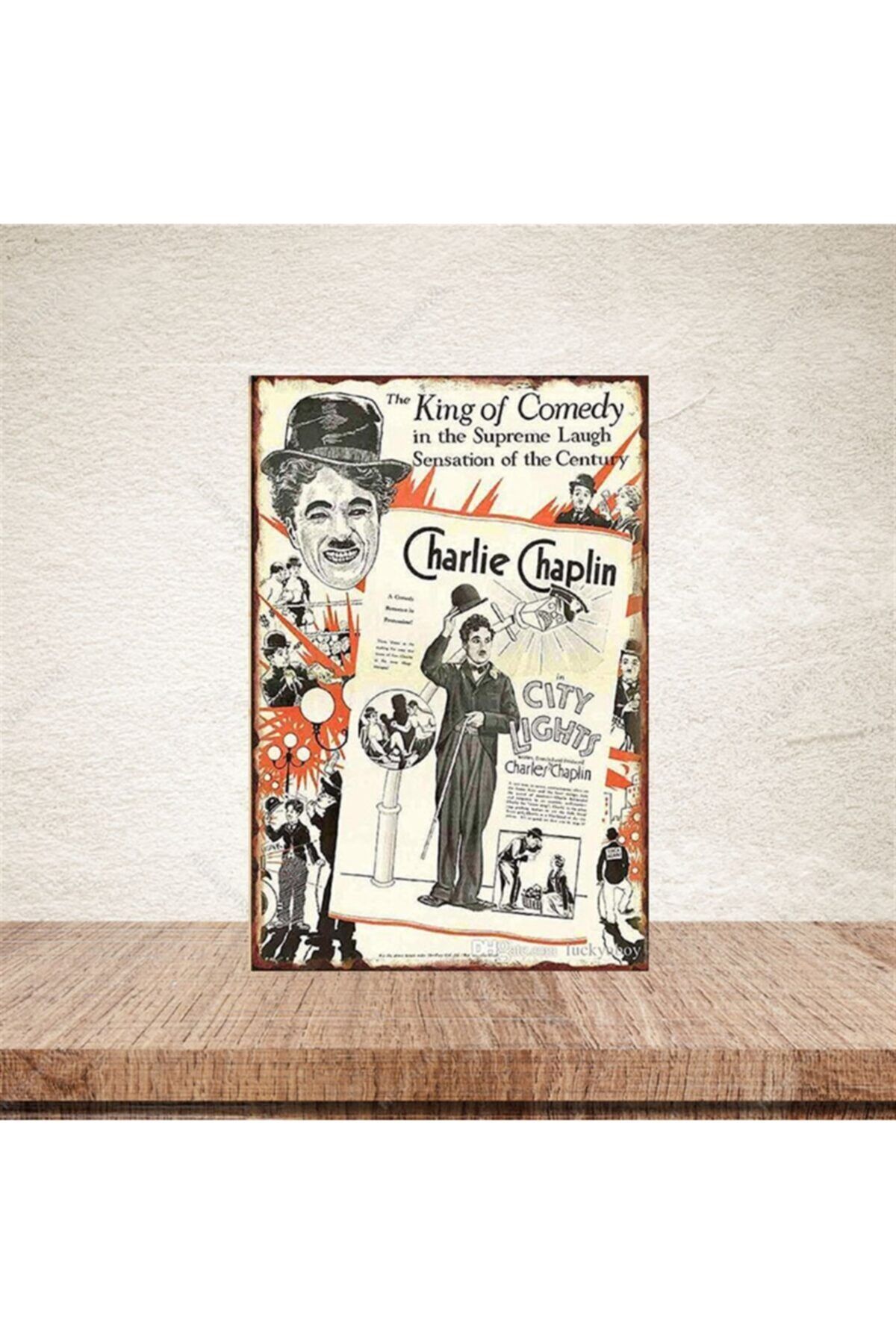 TAKIFİX Charlie Chaplin 20-30 Cm Retro Ahşap Poster