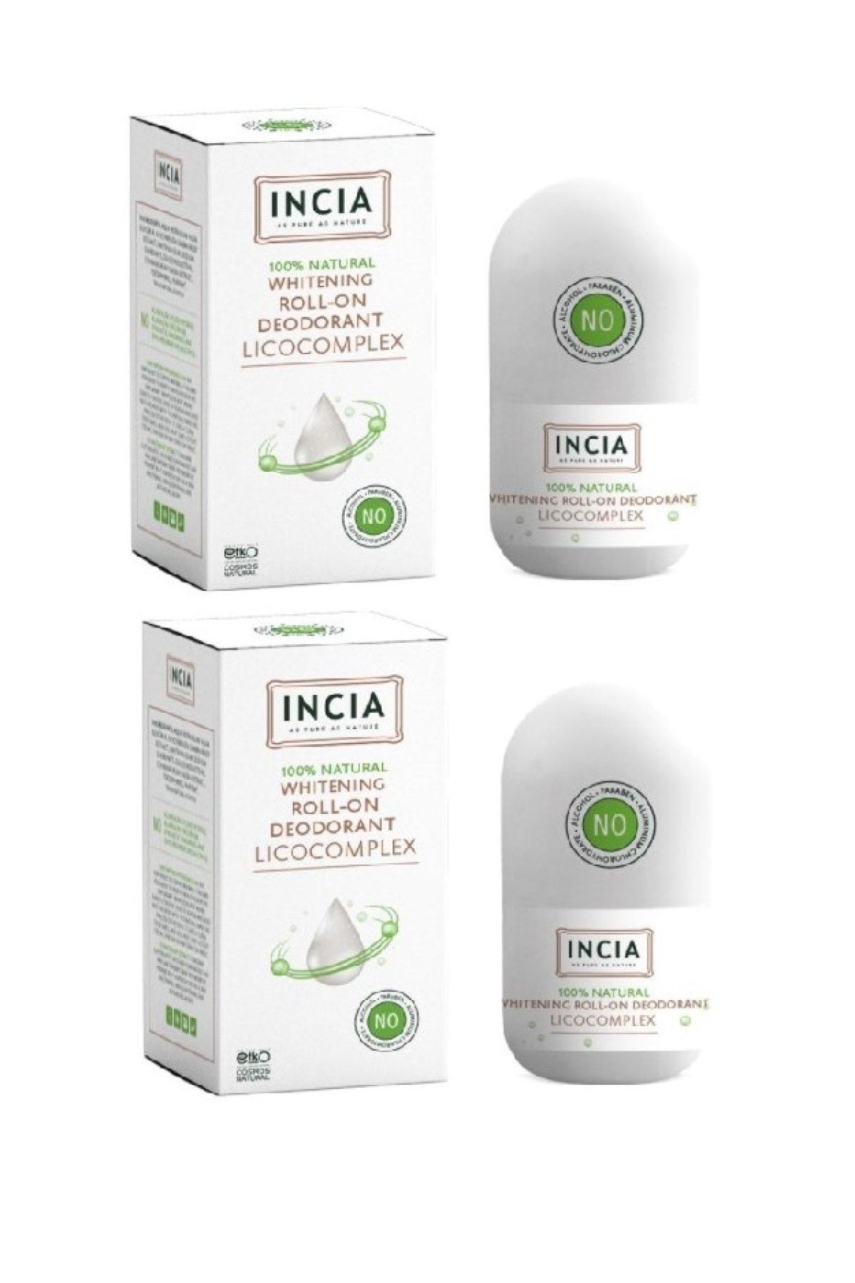 INCIA Natural Whitening Beyazlatıcı Kompleks Doğal Roll-On Deodorant 50 ml X2 Adet