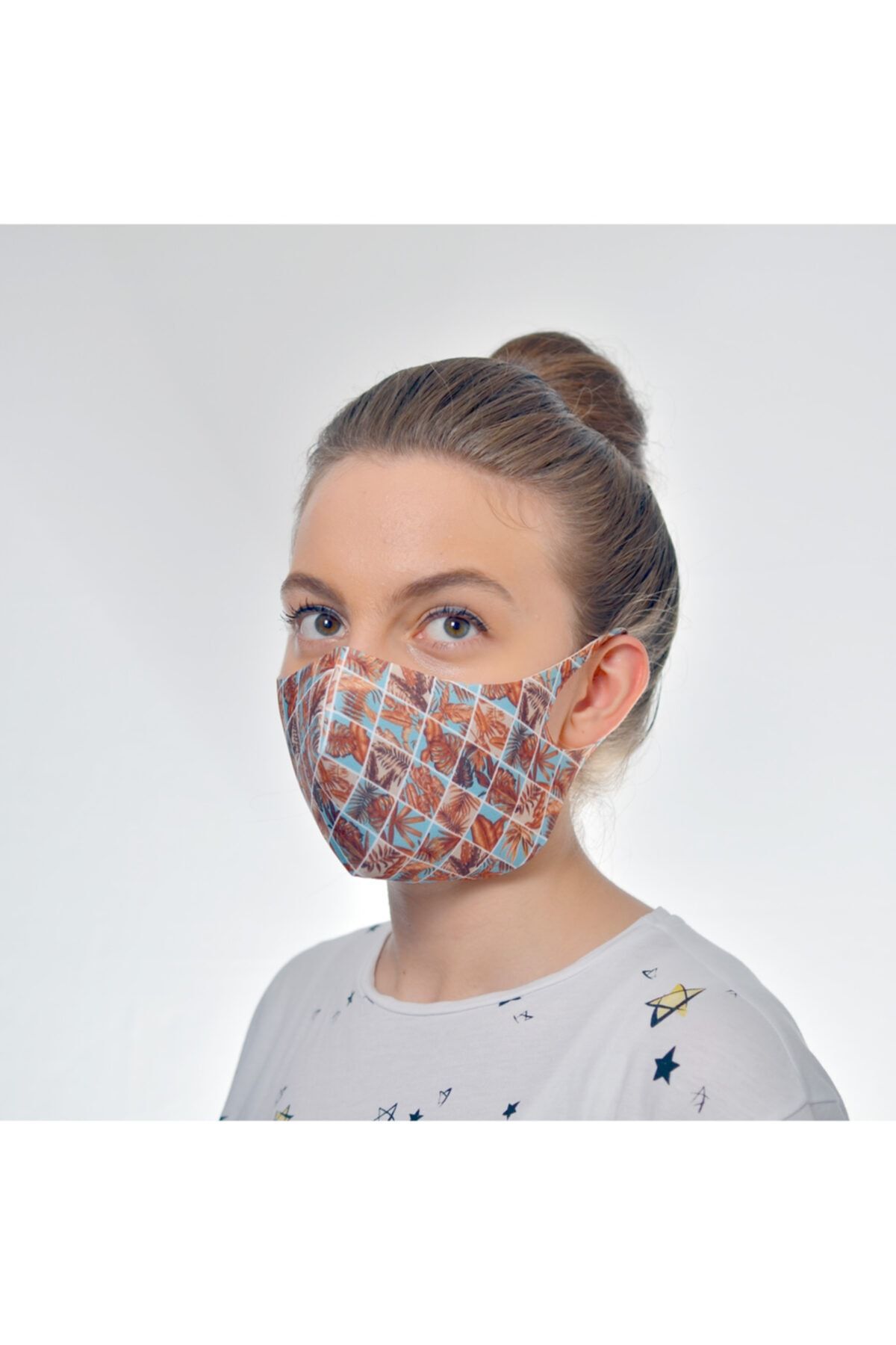 Dibacraft Turkuaz Renkli Yıkanabilir Baskılı Antimikrobiyel Maske