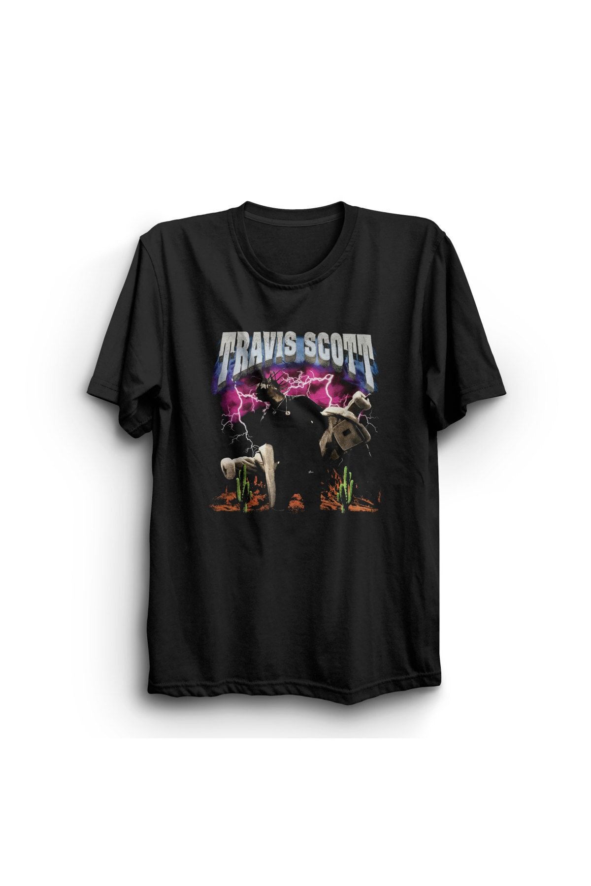 The Fame Unisex Siyah Travis Scott Baskılı T-shirt