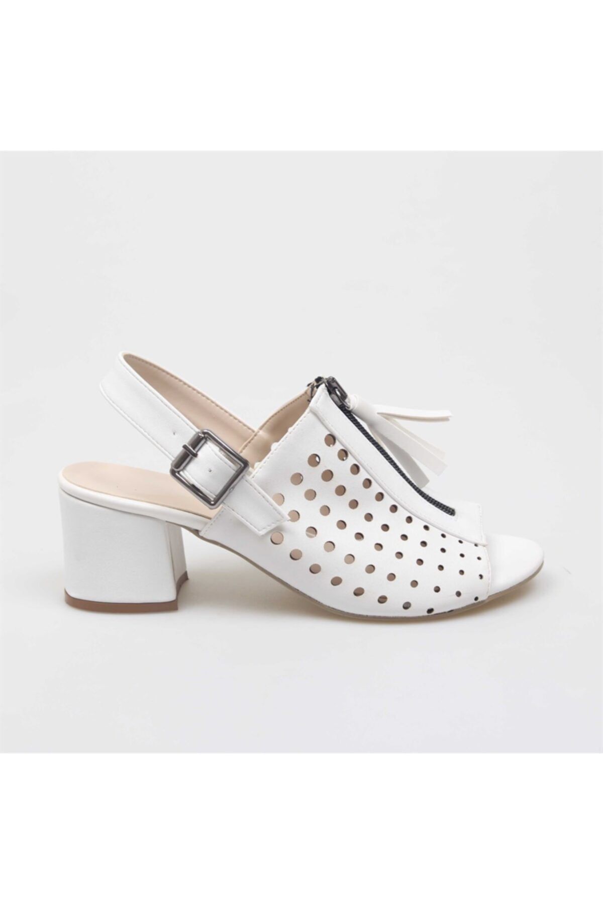 Birikon Kadın  Beyaz Cilt Topuklu Ayakkabı