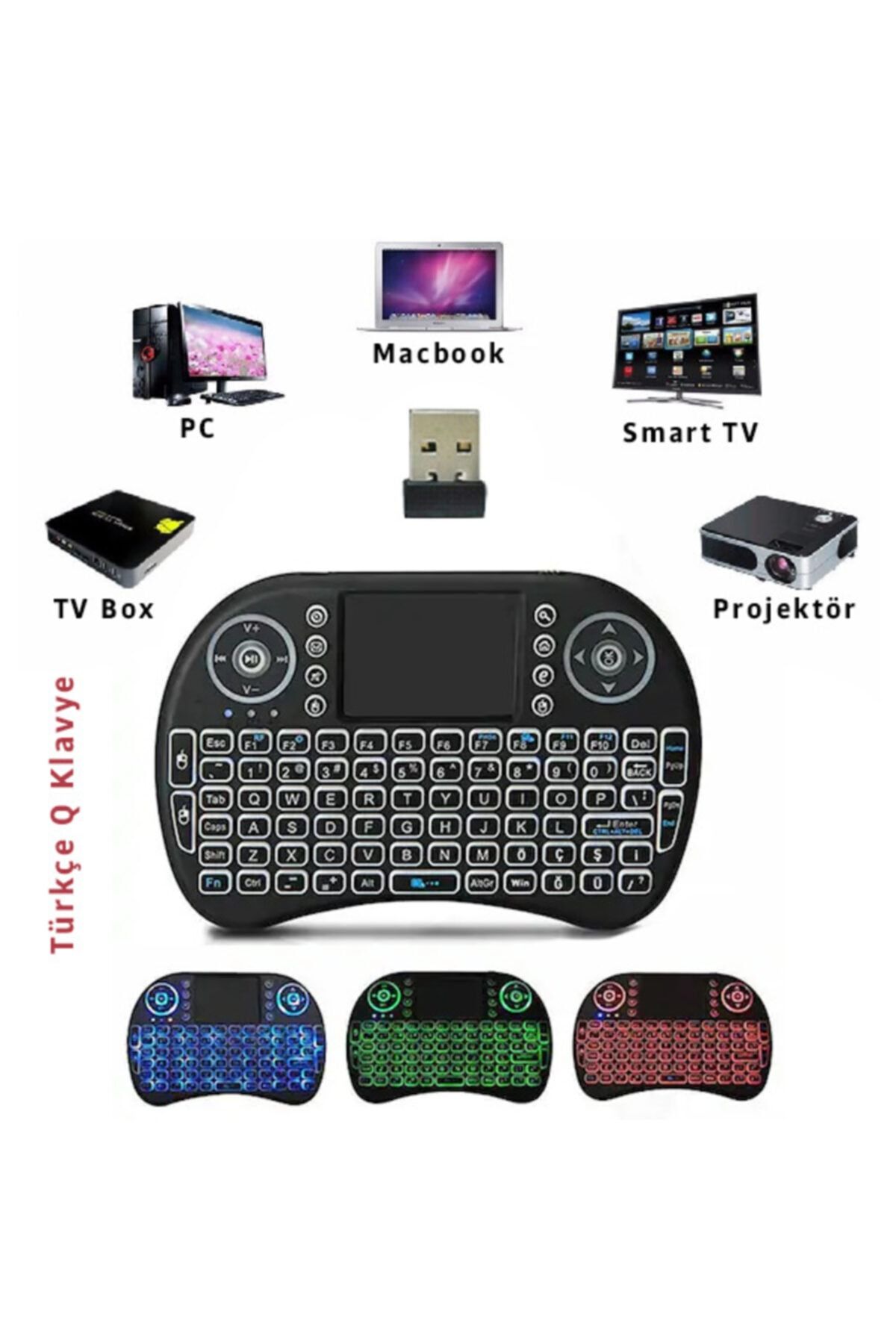 Streak Türkçe Kablosuz Işıklı Mini Klavye Mouse Telefon Tablet Pc Tv Box