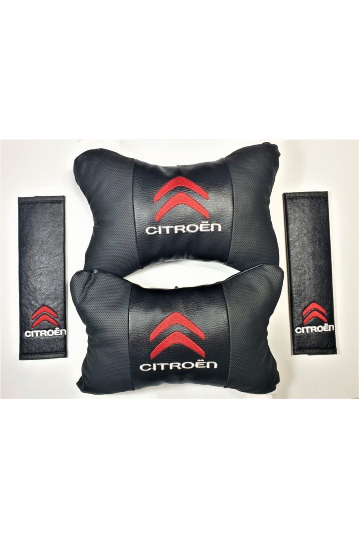 BsElektronik Citroen Papyon Yastık Boyun Yastığı + Emniyet Kemeri Kılıfı Takım Kırmızı