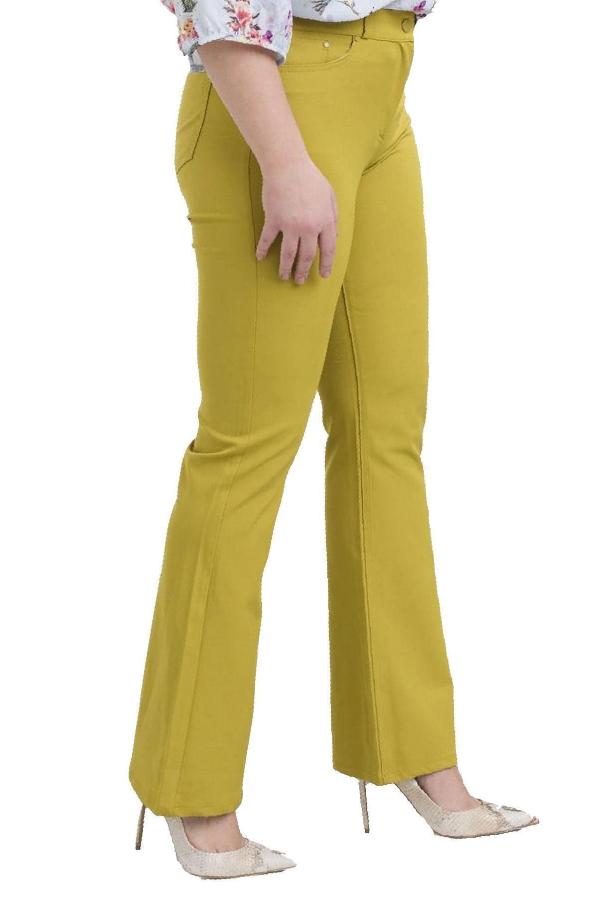 Genel Markalar Kadın Büyük Beden Pantolon Rg1221pv Kumaş Yüksek Bel Ispanyol Paça-limon Küfü