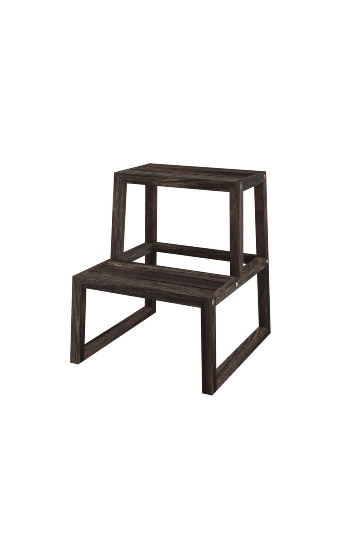 INTERBUILD REAL WOOD Interbuild Akasya Masif Ağaç,holger 2 Basamaklı Tabure, Espresso