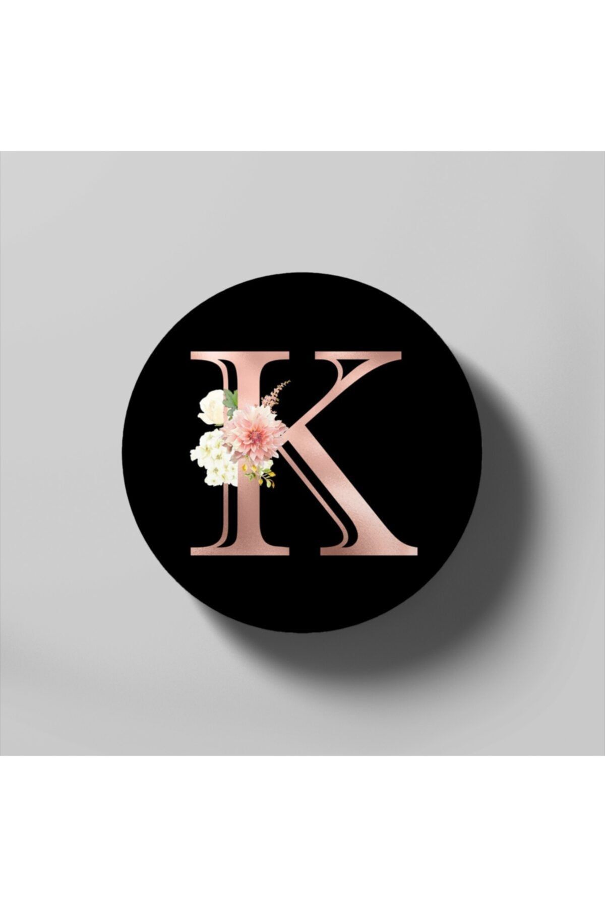 Fizello Letter K Rose Gold Monogram Blush Pink Flowers Bardak Altlığı
