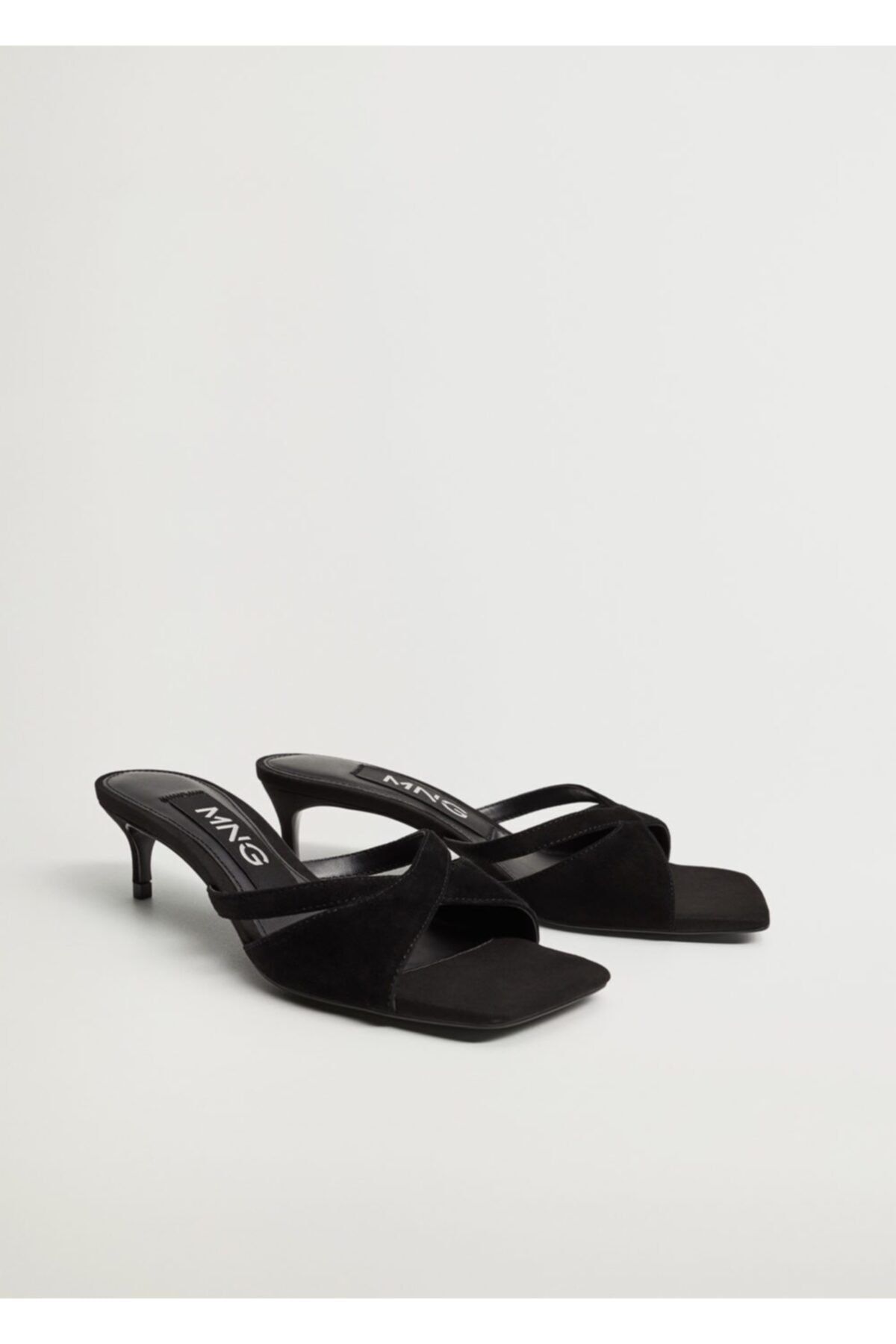 MANGO Kadın Siyah Bantlı Deri Topuklu Sandalet