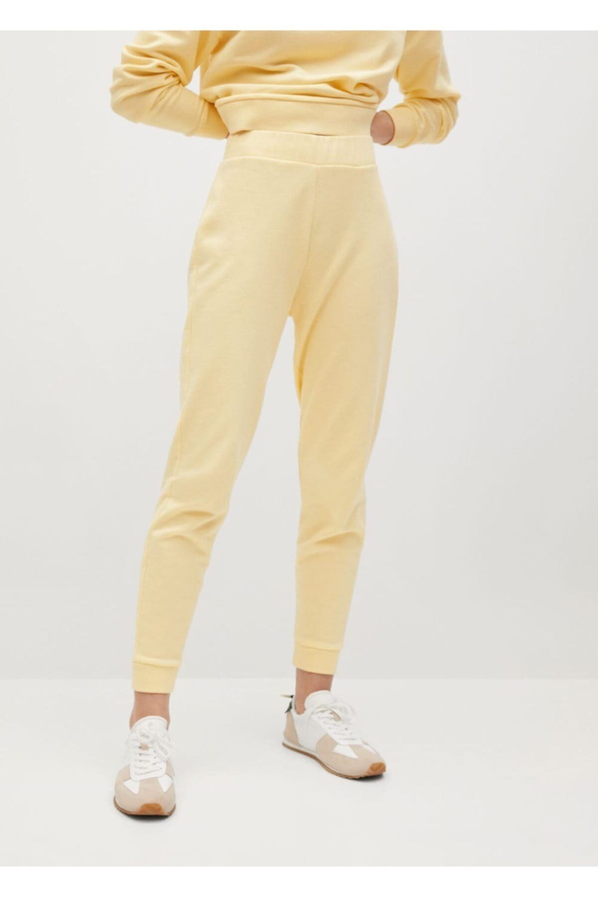 MANGO Kadın Pastel Sarı Jogger Tarz Pamuklu Pantolon