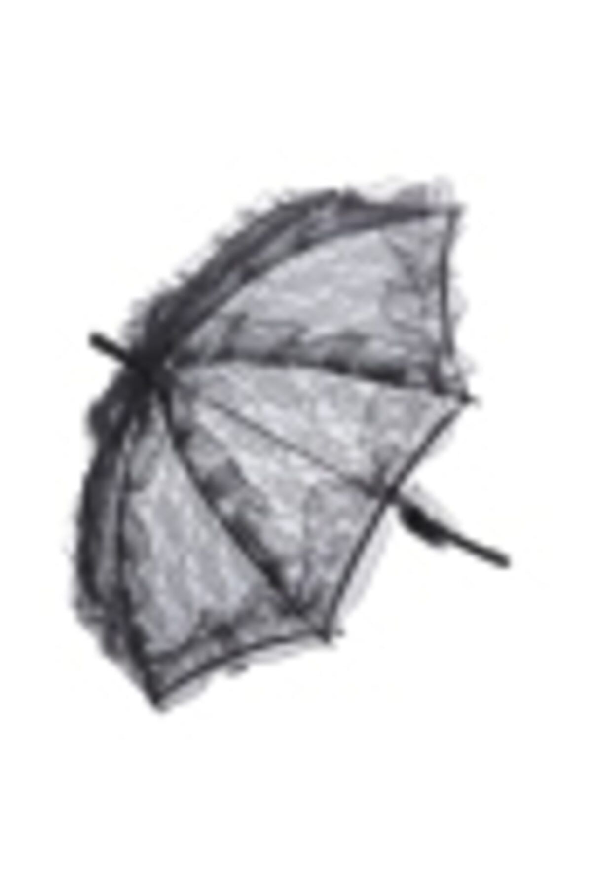 Adil Baba Dekoratif Dantelli Düğün Ve Gelin Şemsiyesi Siyah Renk 75cm