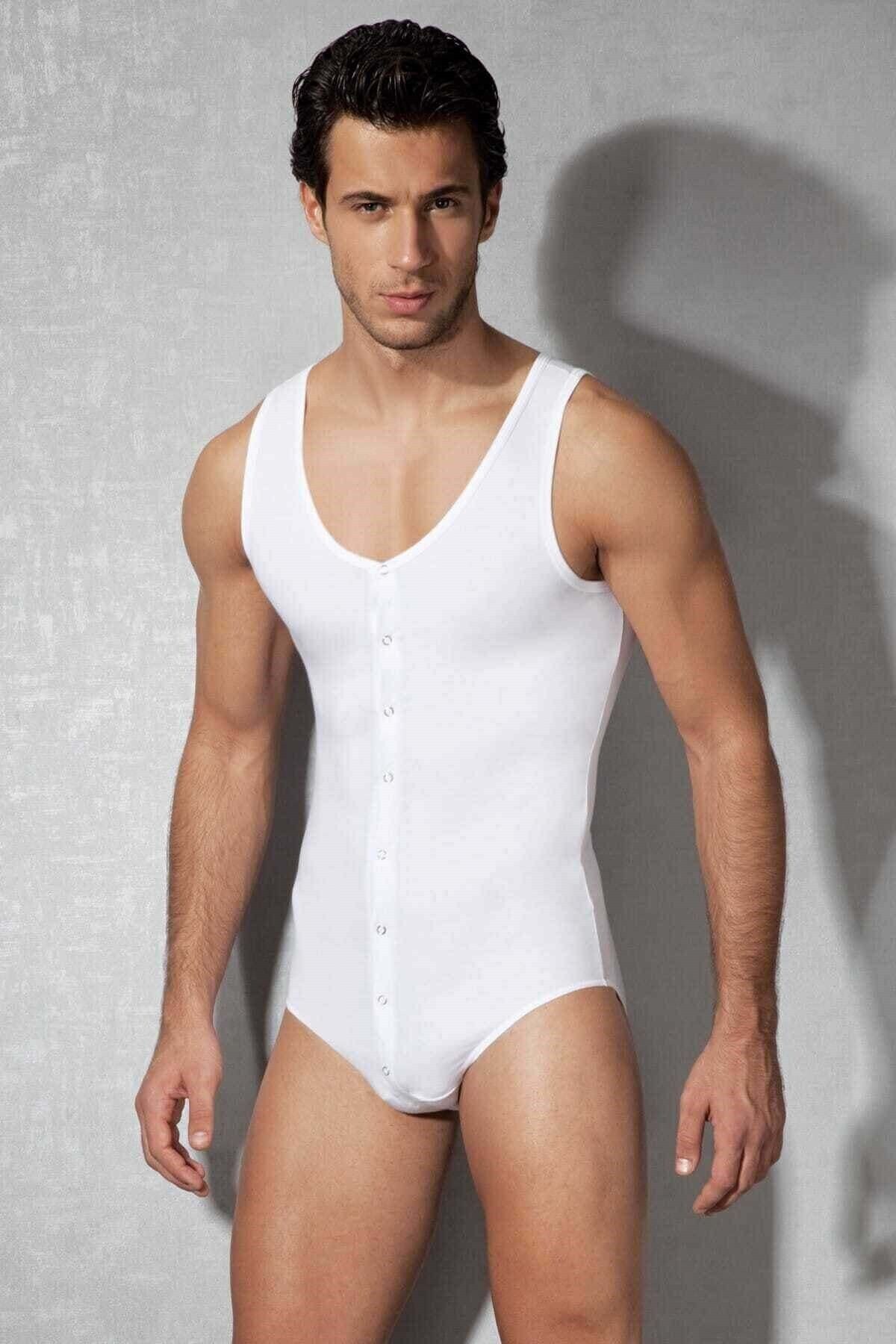 Doreanse Erkek Modal Çıtçıtlı Geniş V Yaka Sıfır Kol Body Bodysuit Beyaz