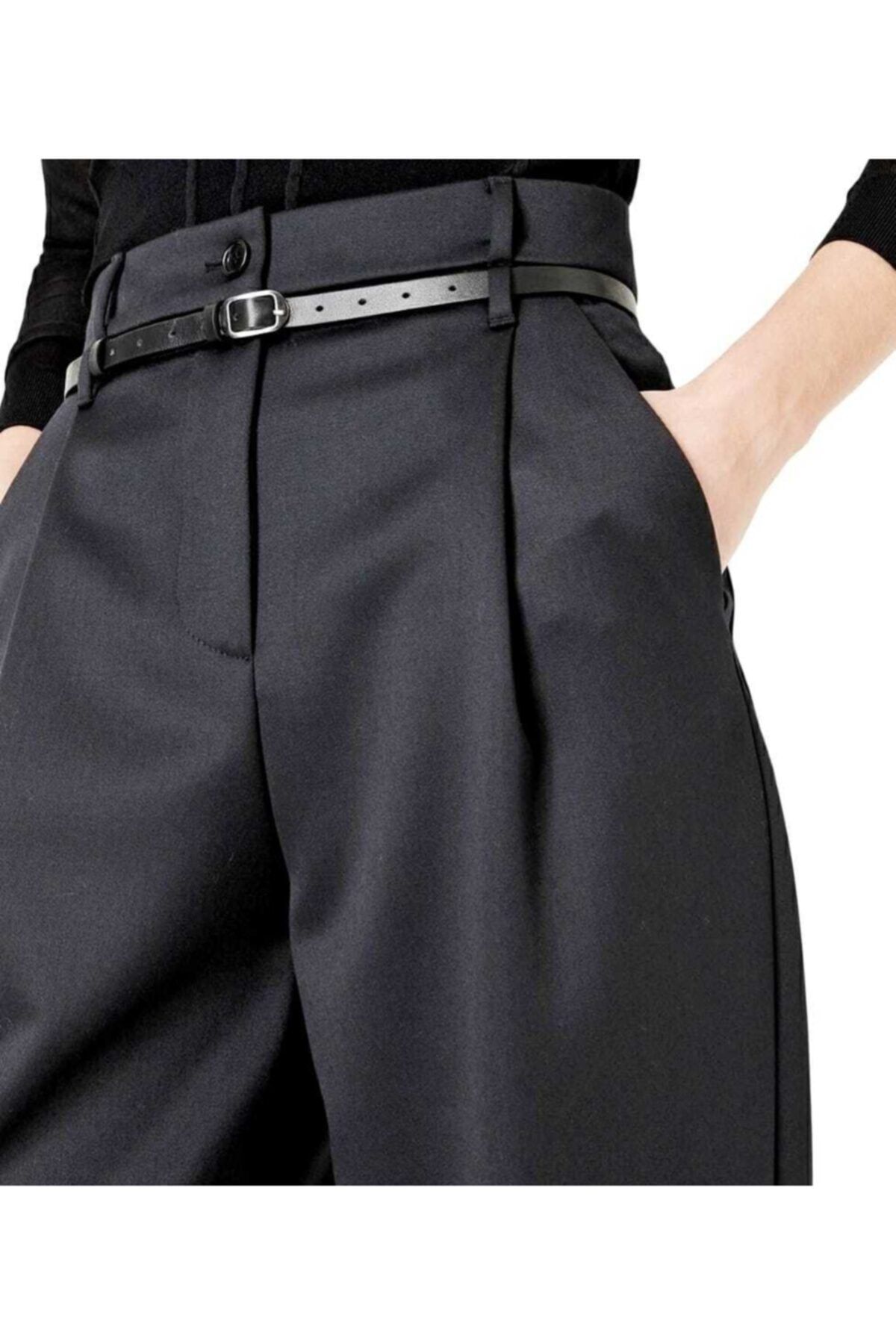 Sheen Dmr Kadın 4 Mevsim Giyilebilen Yünlü Likralı Yüksek Bel Bol Paça Haute Couture Kumaş Pantolon