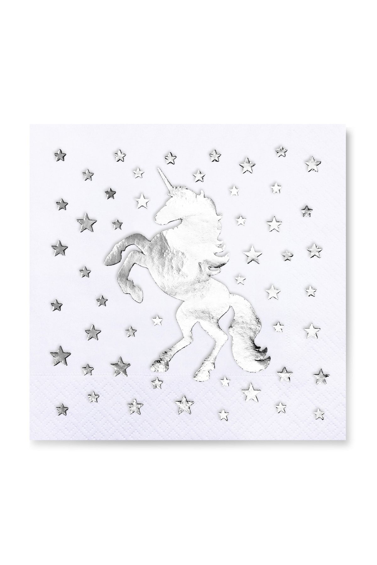 Story 33x33 Cm Gümüş Varak Unicorn Desenli 16'lı Beyaz Renkli Kağıt Peçete