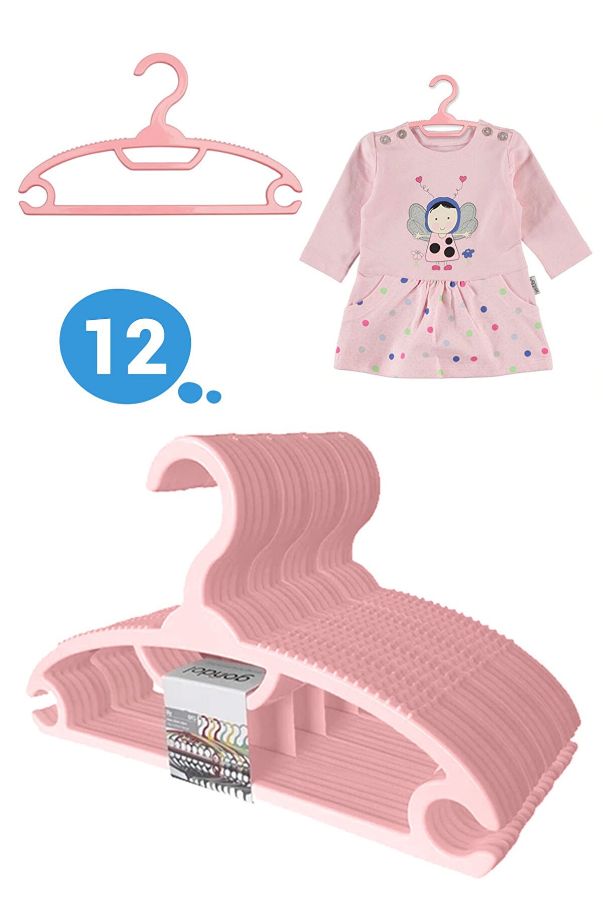 Morpanya Bebek Elbise Askısı Bebek Çocuk Giysi Kıyafet Askısı 12 Adet Gondol Pembe Askı
