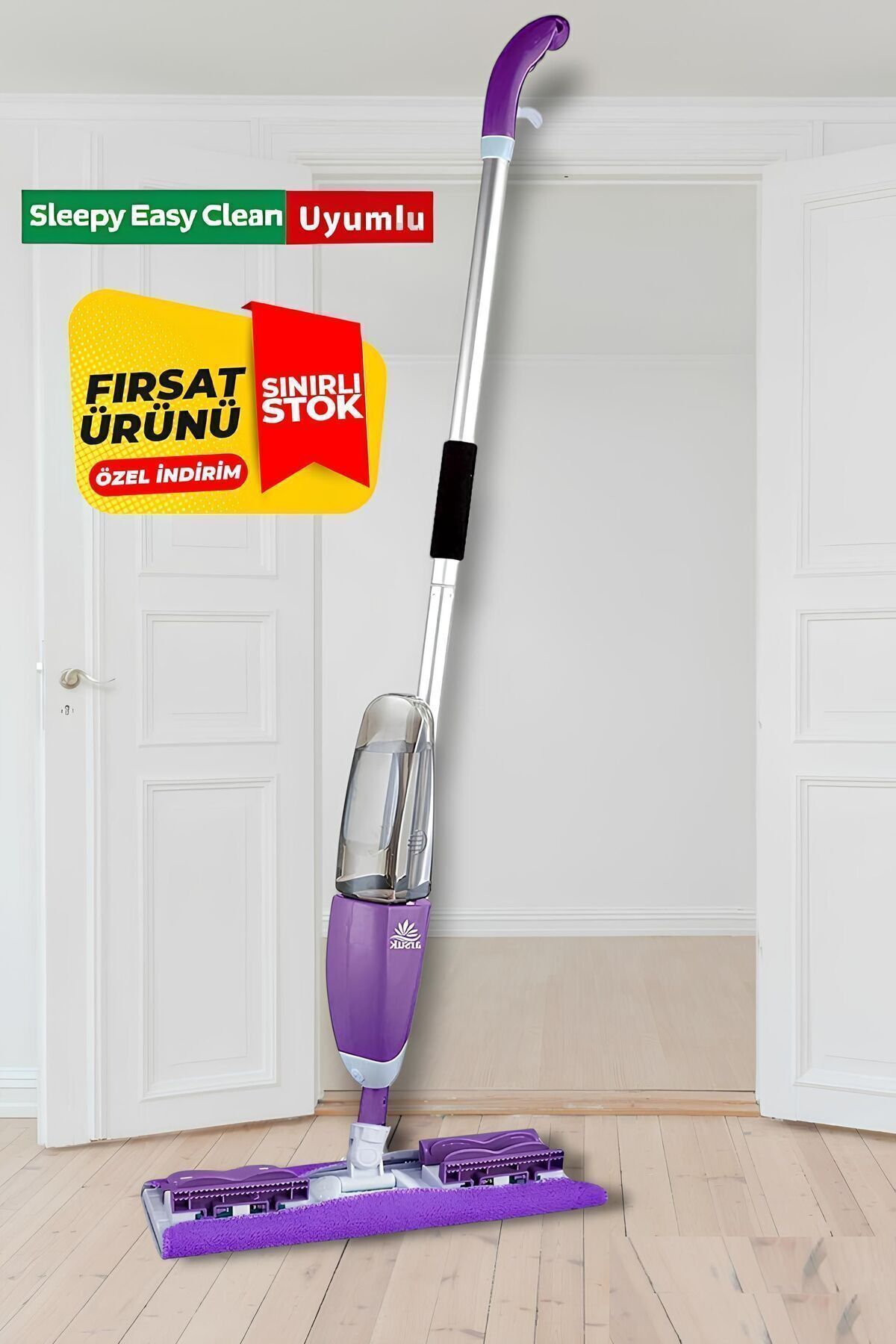 Sweet Ela Sprey Saplı Su Püskürtmeli Mandallı Mop Paspas Sleepy Uyumlu Mop