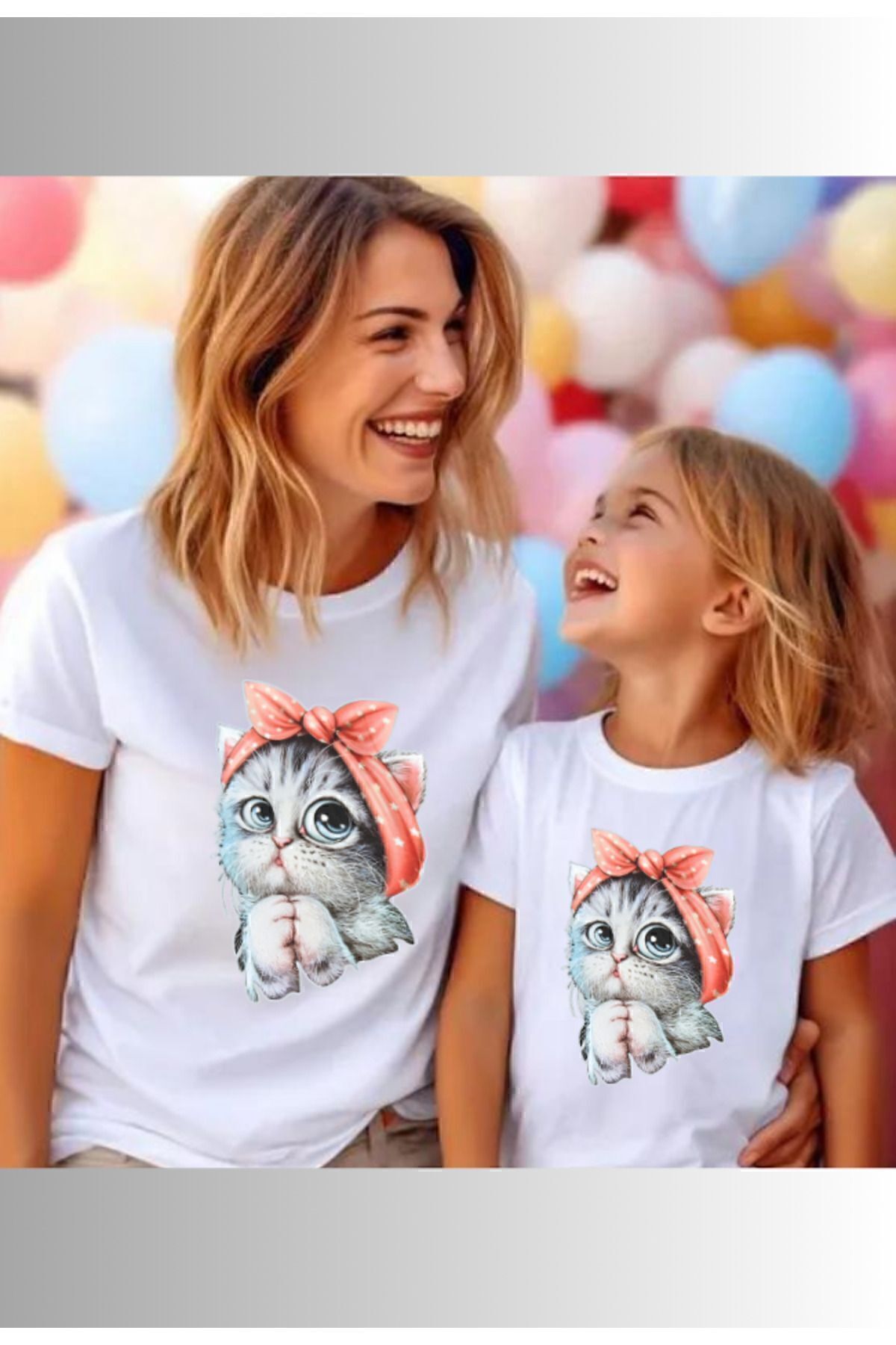 Genel Markalar Anne ve Kız Şirin kedi Baskılı Tshirt (KOMBİN YAPMAK İÇİN 2 ÜRÜN EKLEYİN), trend moda tişört