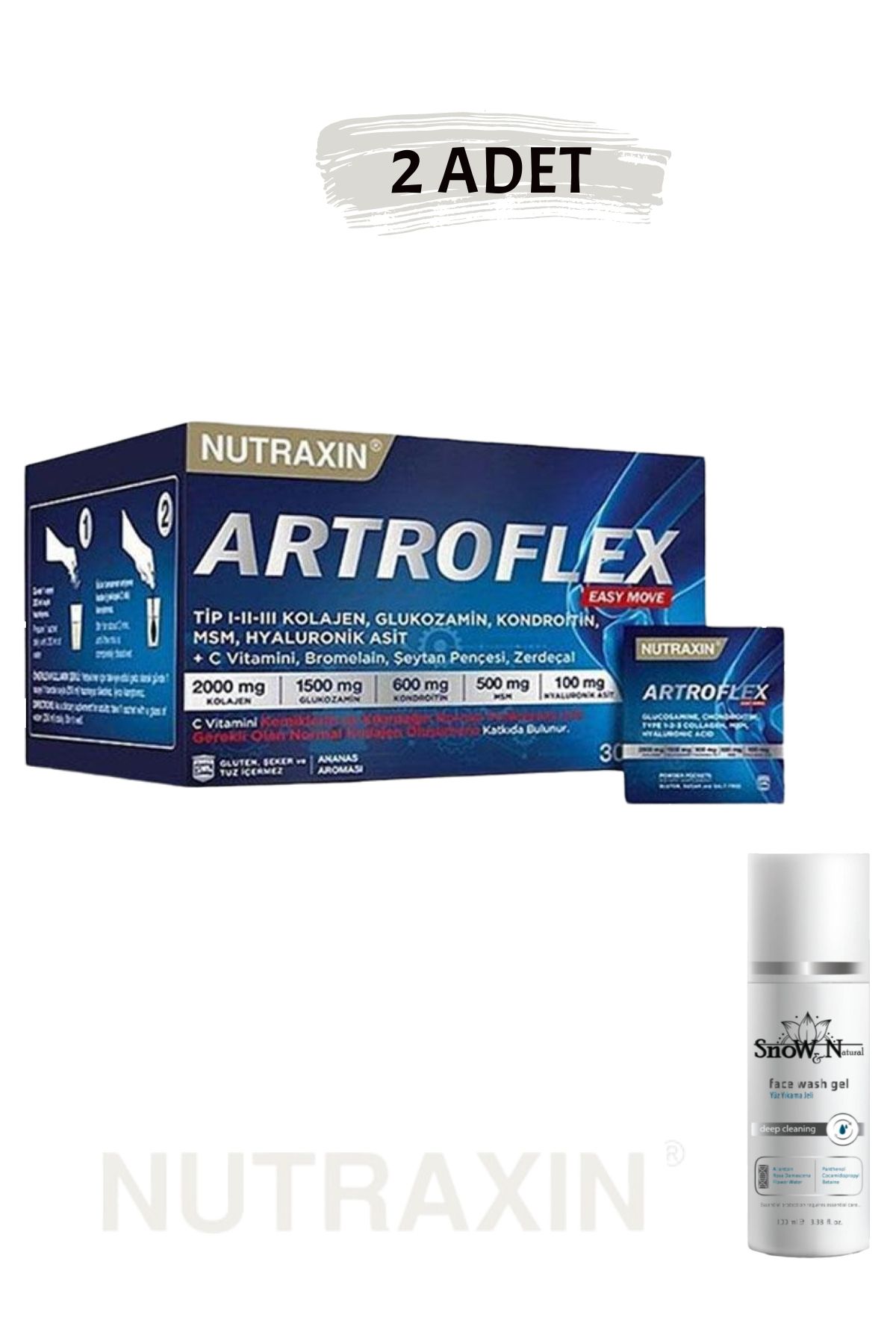 Nutraxin Artroflex Easy Move 30 Saşe Tip 1-2-3 Kolajen (2ADET) & (1ADET 100ML Yüz Temizleme Jeli)-/set1348/-