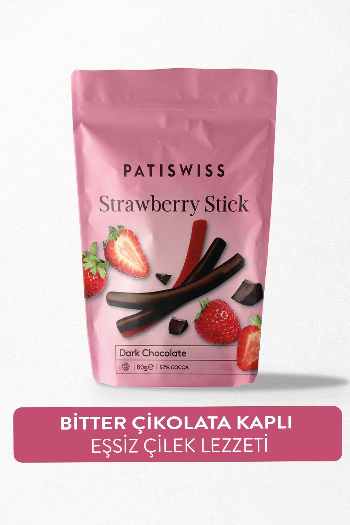 Patiswiss Bitter Çikolatalı Çilek Çubukları 80g