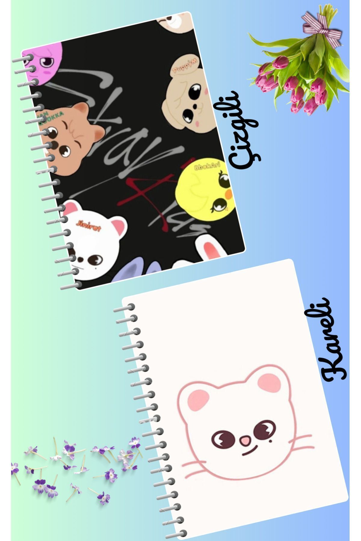 animeandyourworld Skzoo stray kids defter seti 2 adet A4 boyutu 21*30 çizgili + kareli 60 syf