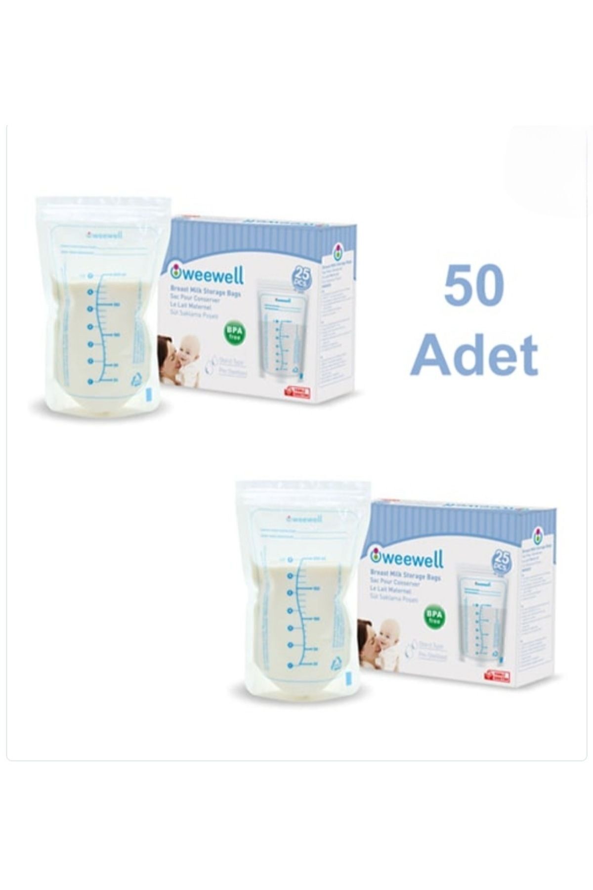 Gönül İşlerim Weewell Anne Sütü Saklama Poşeti 25'li x 2 Paket- 200 ml 50 Adet
