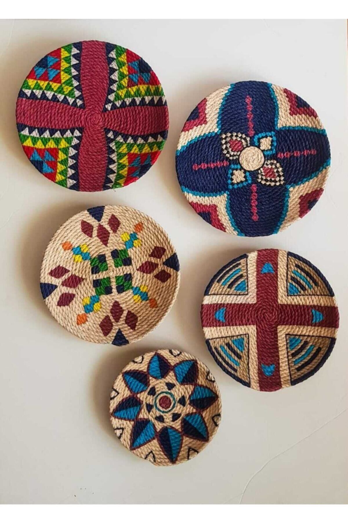Joly El Yapımı Afrikan Tabak Etnik Hasır Tabak Seti Bohem Duvar Dekoru Afrika Tabak
