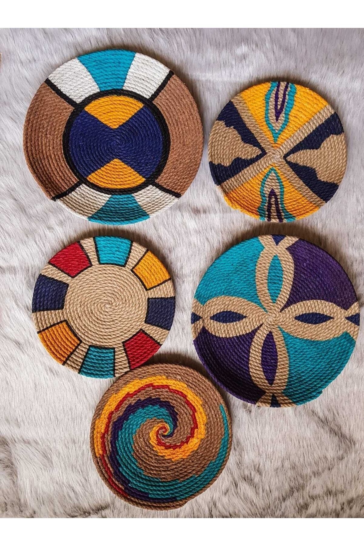 Joly El Yapımı Afrikan Tabak Etnik Hasır Tabak Seti Bohem Duvar Dekoru Afrika Tabak