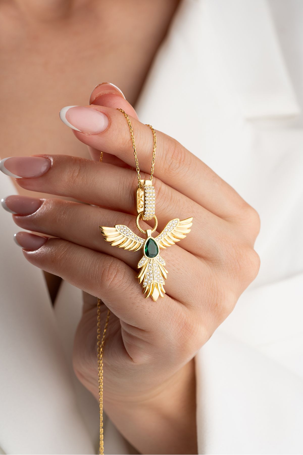 Silvano Jewelry 925 Ayar Gümüş Zirkon Taşlı Zümrüdüanka Kolye