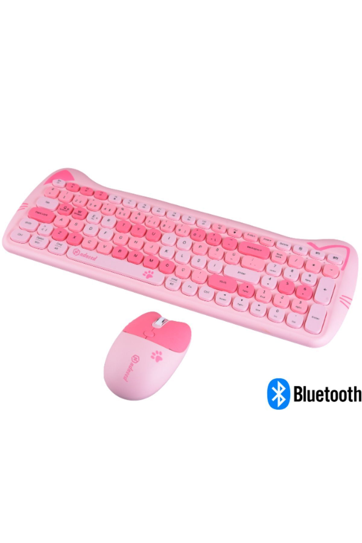 NDNeed Sevimli Kedi Kablosuz Klavye ve Mouse Seti Bluetooth + 2.4G Dual Mode