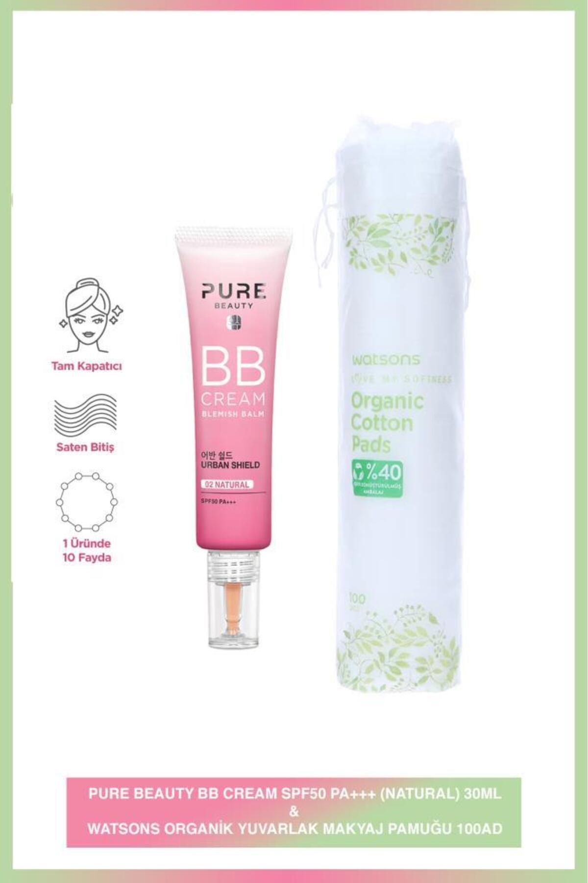 PURE BEAUTY BB Cream SPF50 Natural 30 ML + Watsons Organik Makyaj Pamuğu