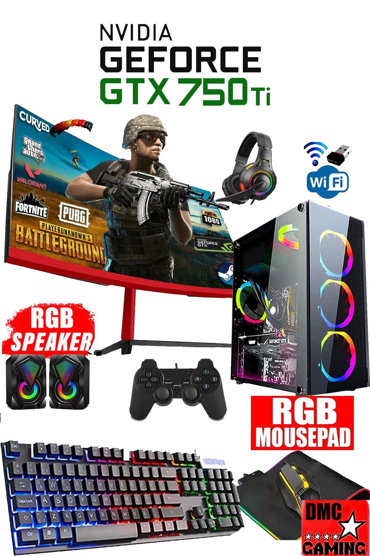 DMC N87x (PUBG,GTA 5) I7-860,16gb,500gb Hdd,256gb Ssd,4gb Gtx750ti,24"curved Masaüstü Oyuncu Bilgisayarı