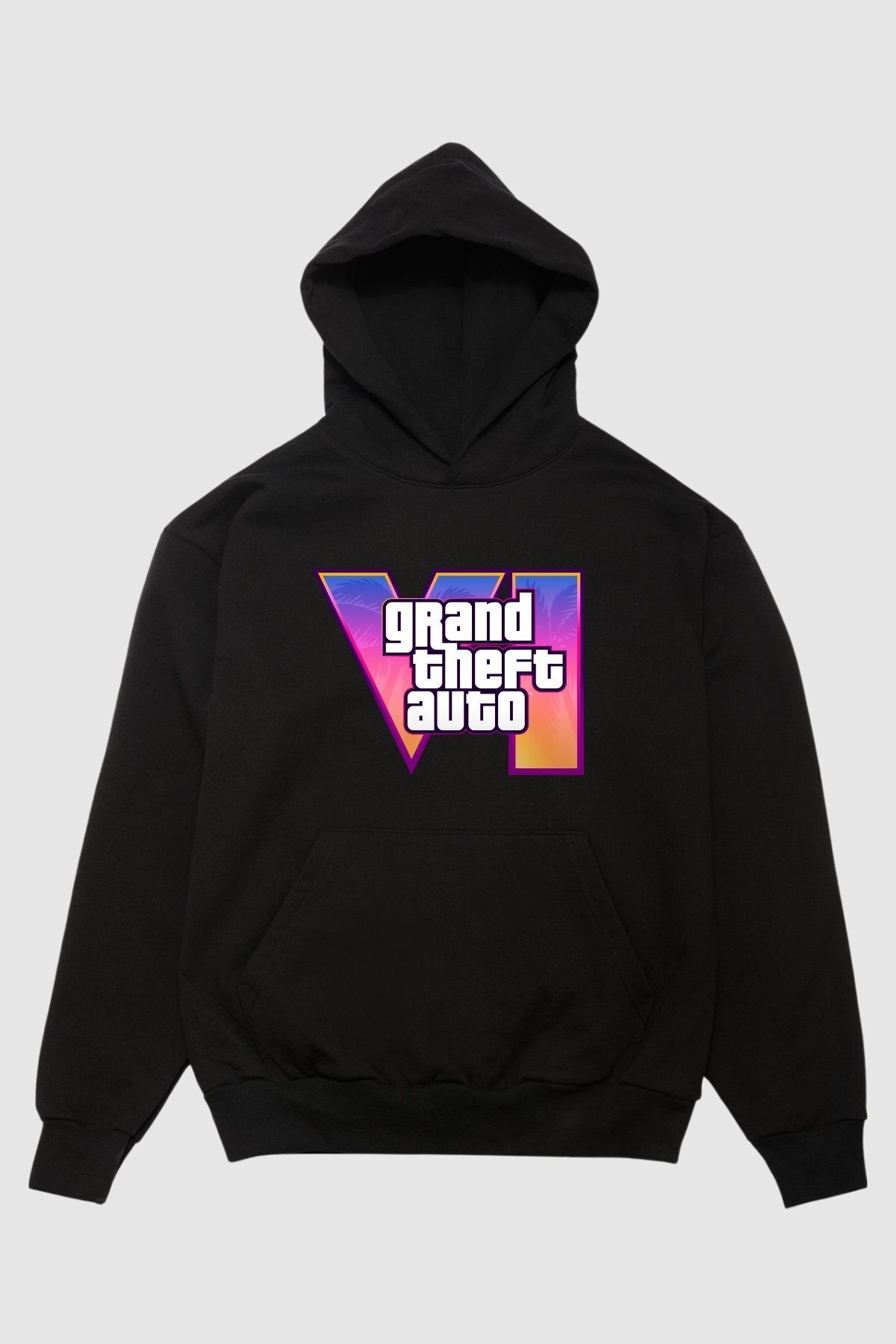 Nyda Collections Unisex Hoodie Oversize Cepli 3 Iplik Gta 6 Logo Baskılı Şardonlu Kapüşonlu Sweatshirt