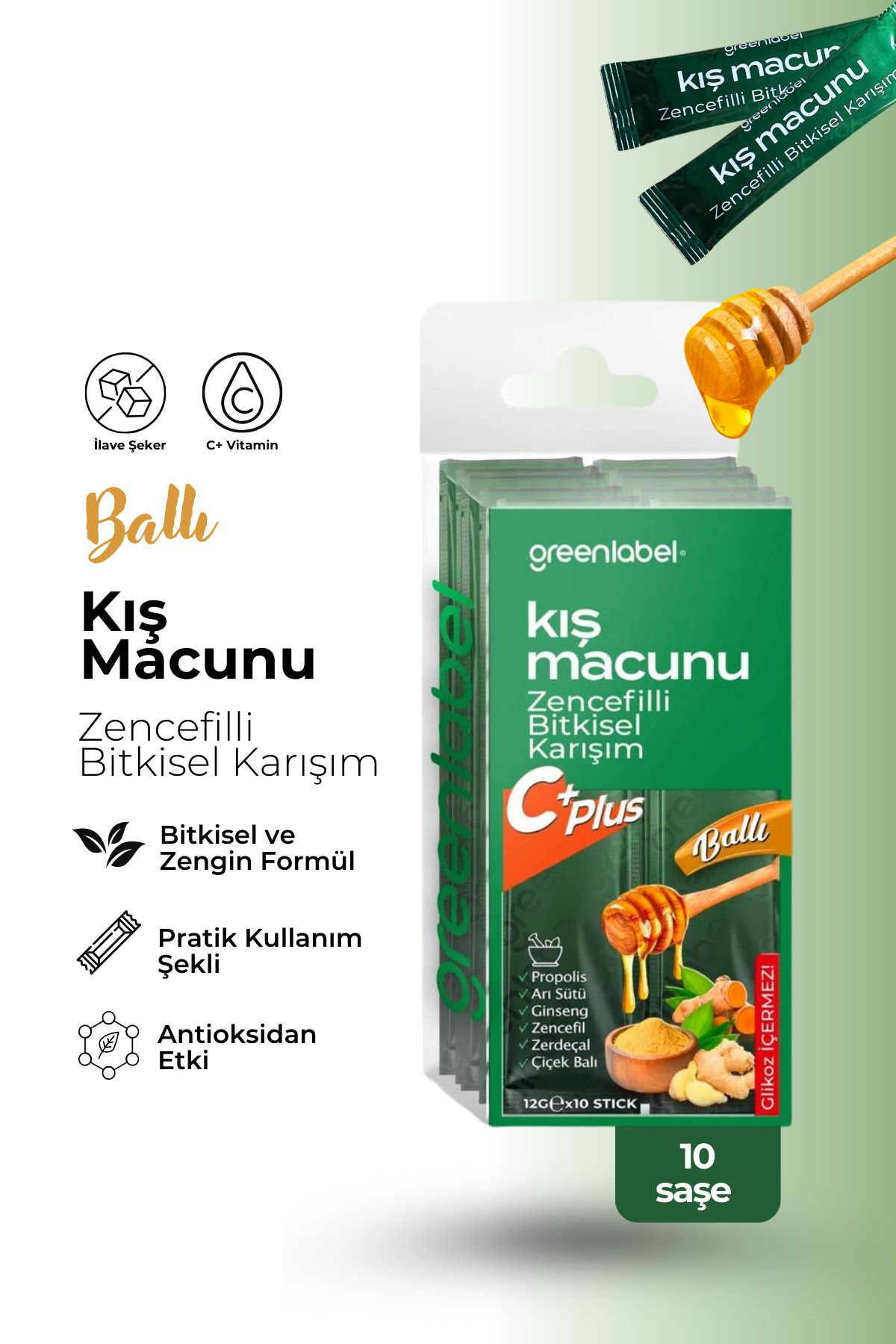 Green Label Zencefilli Propolisli Kış Macunu Stick 12g. X 10 Adet