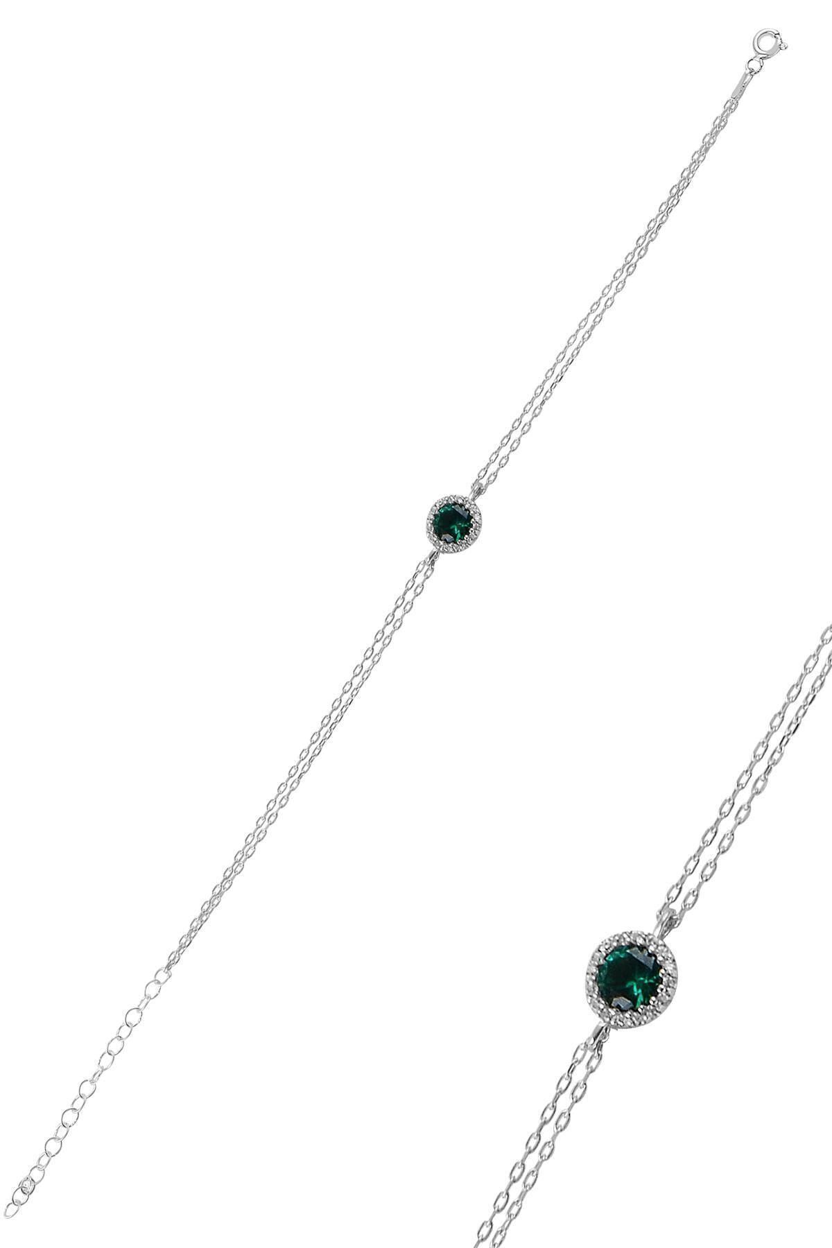 Söğütlü Silver Gümüş Rodyumlu Kök Zümrüt Taşlı Pırlanta Montürlu Bileklik Sgtl9914ysl