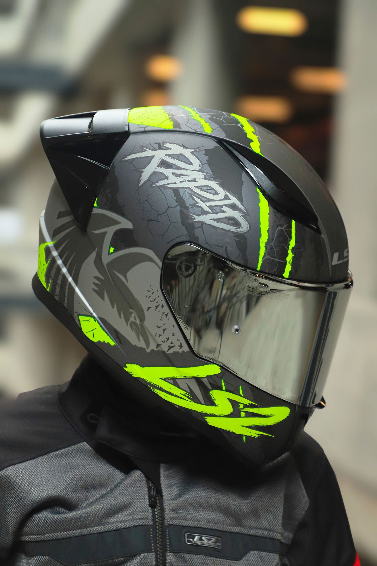 LS2 Rapıd 2 Race Raven Mat Siyah-gri-neon Sarı Kask