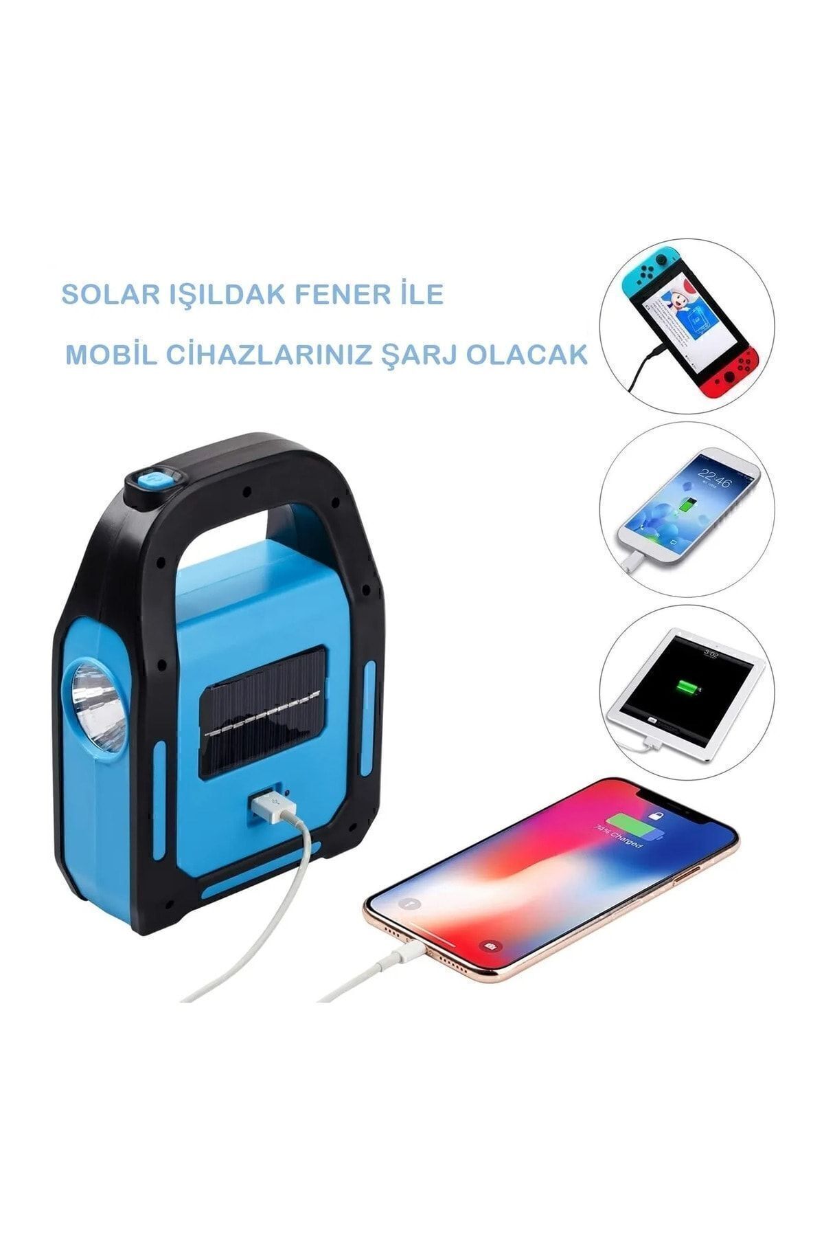 GARRA Solar Işıldak Fener Güneş Enerjili Ve Usb Şarj Kamp Lambası Cata Hazar Kamp Feneri Mobil Güç Kaynağı