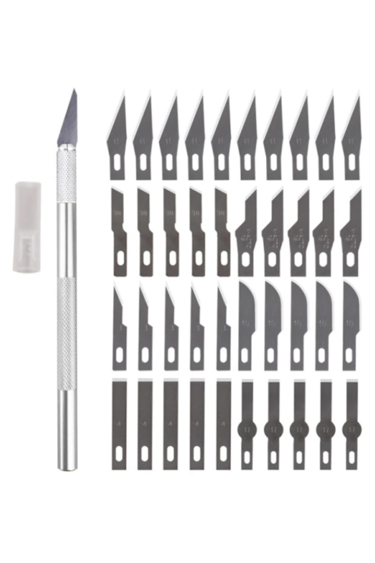 Kırkyama Patchwork Home 1 Adet Metal Ahşap Oyma El Aleti Hobi Bıçağı Neşter Bisturi Tipi - Gümüş Renk + 40 Adet Yedek Bıçak