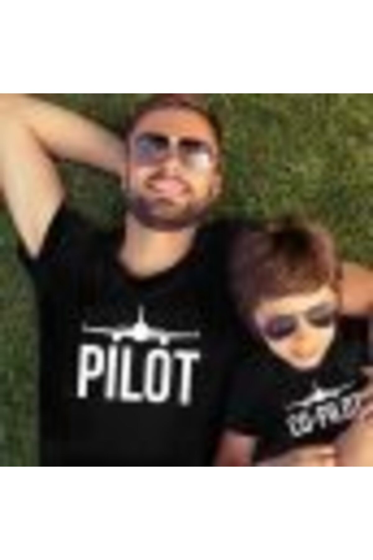 HediyeMania Baba Oğul Pamuklu Tişört Kombini Pilot Co-pilot Siyah T-shirt 2li Tshirt Takımı 1. Kalite