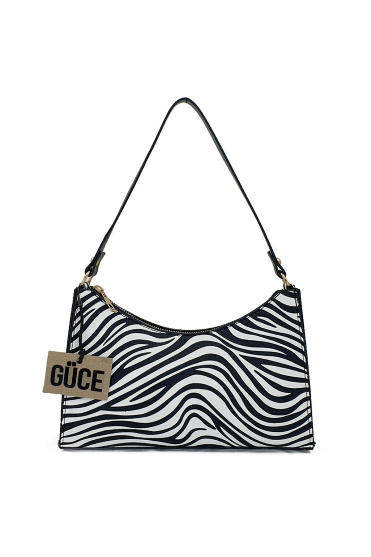 Güce Siyah Beyaz Küçük Zebra Desenli Baget Baguette El Ve Omuz Çantası Gc0090zebra