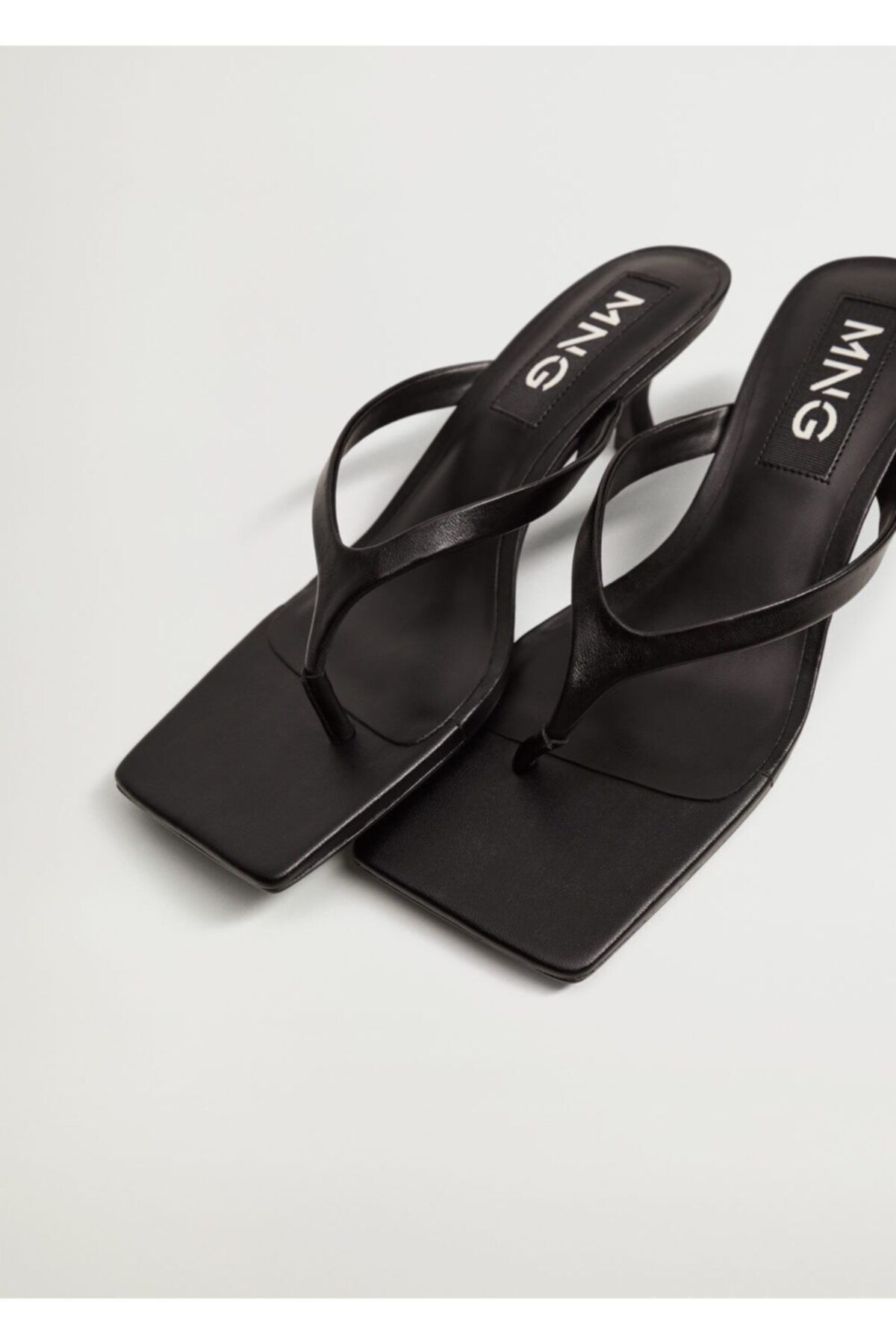 MANGO Kadın Siyah Topuklu Deri Sandalet