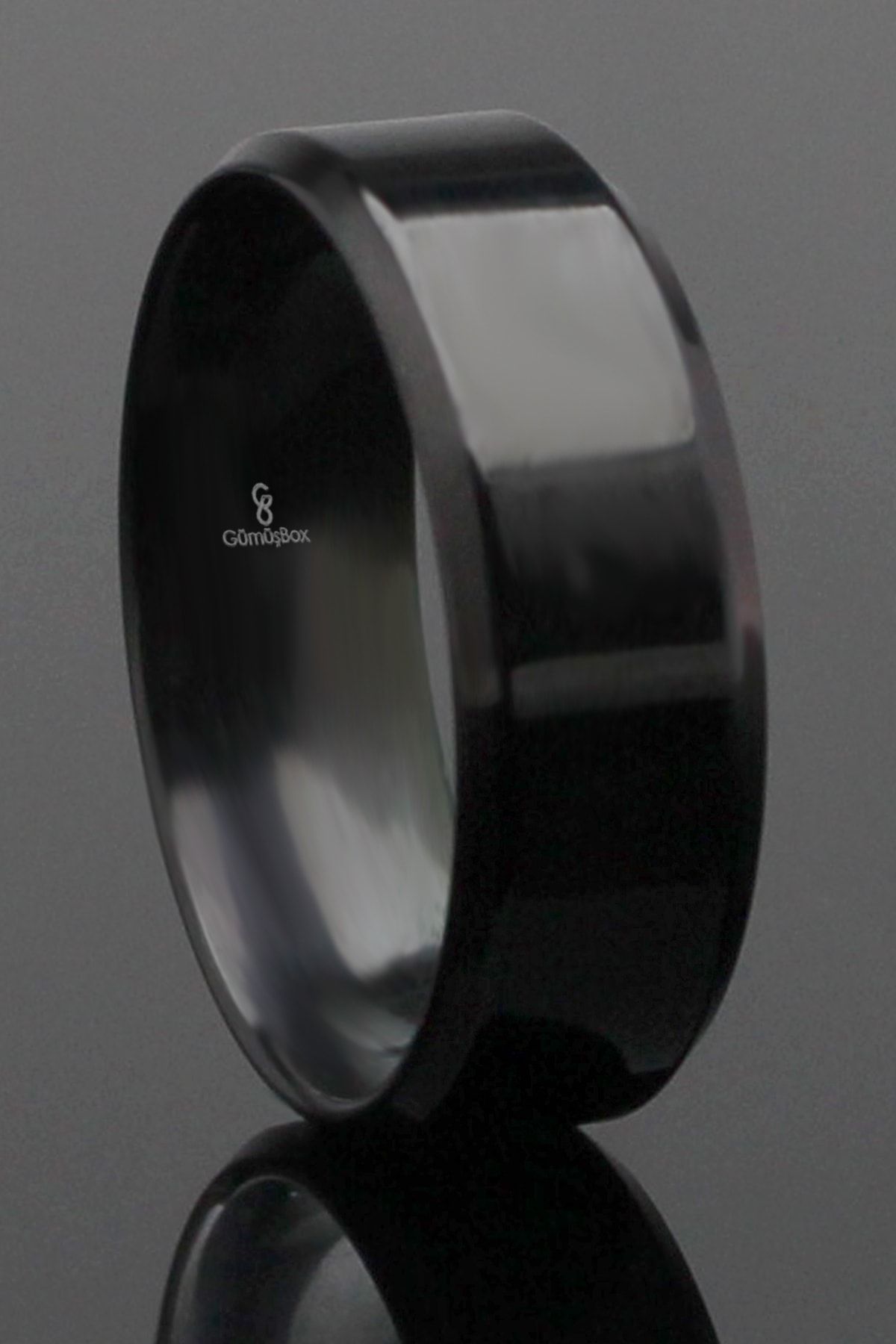 Gümüşbox Siyah Köşeli Model Çelik Alyans