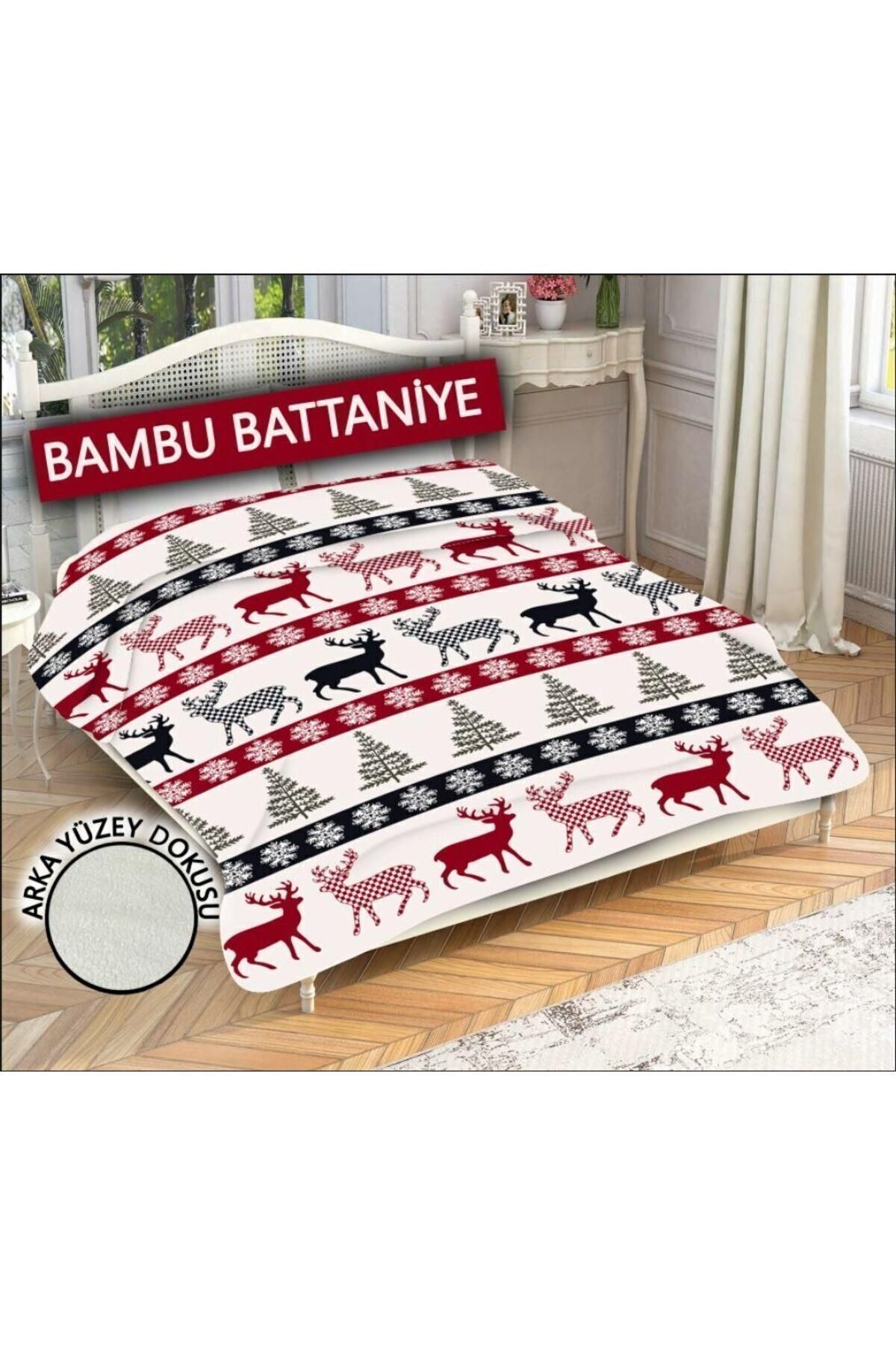 Doruklar Home Collection Dekoratif Yılbaşı Desenli %100 Bambu Kumaşlı Battaniye